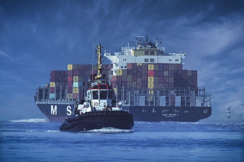 ship, container ship, tractor, sea, seafaring, shipping, container, nature, logistics, freight, automobile
